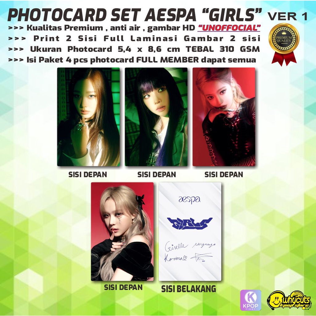 PHOTOCARD SET KPOP PREMIUM AESPA // GIRLS // PRINT 2 SISI LAMINASI // ISI 4 PCS LENGKAP // ANTI AIR DAN TIDAK LUNTUR