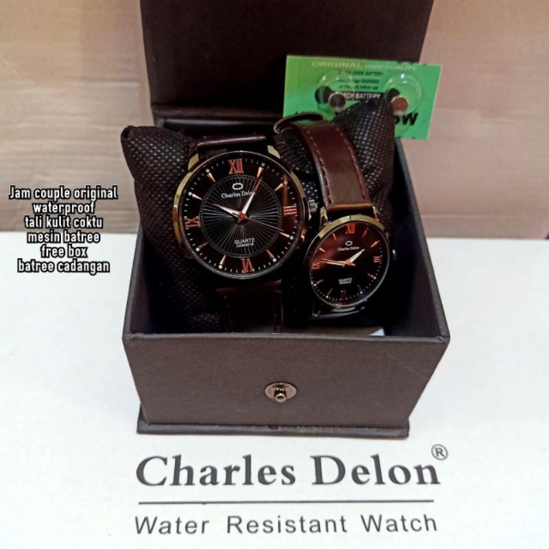 Jam couple charles delon water resistance original harga sepasang free box + batree cadangan SALE !!