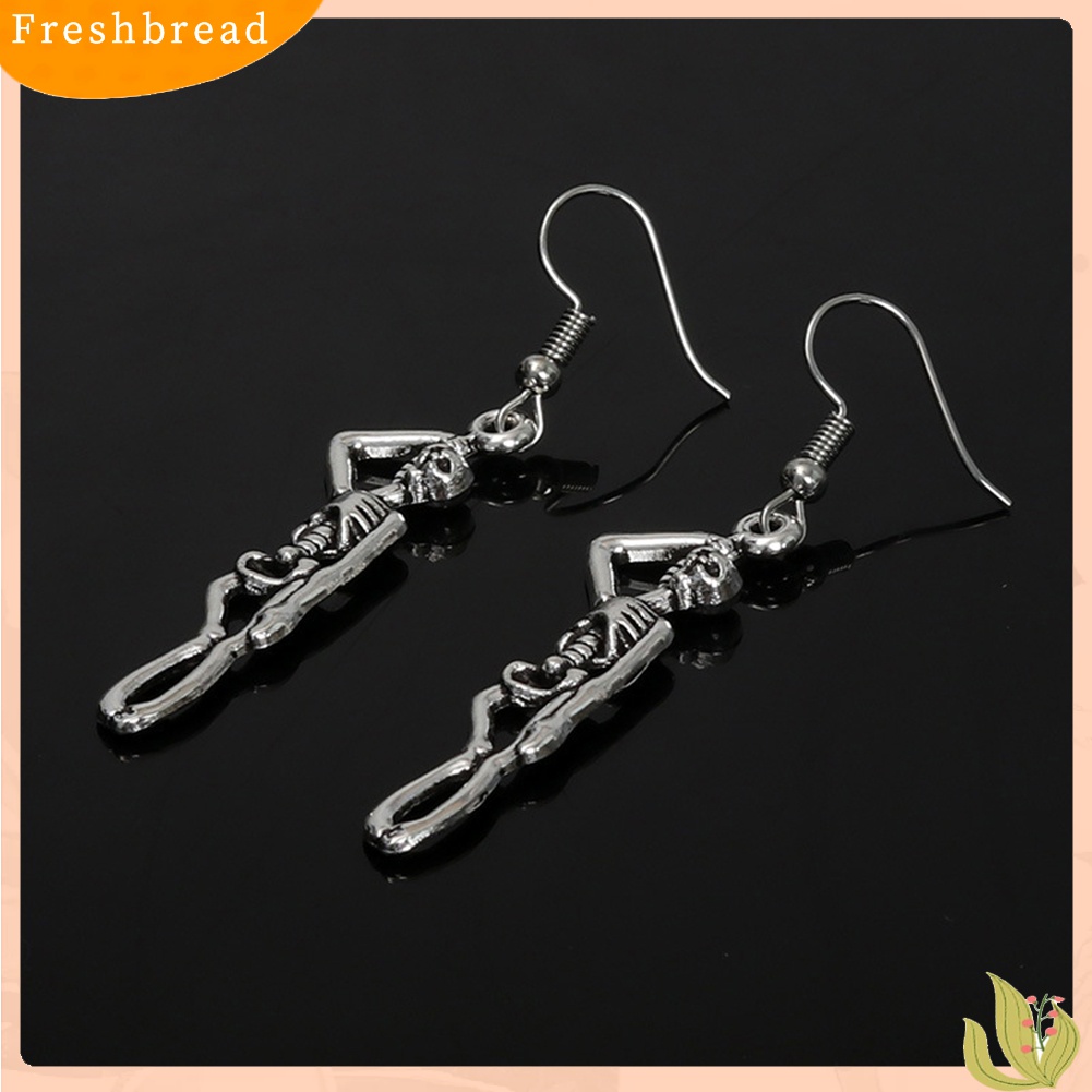 Terlaris Women Halloween Gothic Exaggerated Human Skeleton Pendant Hook Earrings Jewelry