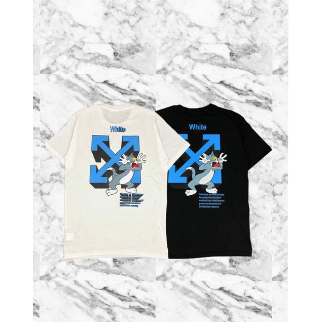 KAOS T SHIRT OFF WHITE TOM AND JERRY PAKAIAN PRIA WANITA MURAH BAJU UNISAX OFF WHITE AUTHENTIC TEE