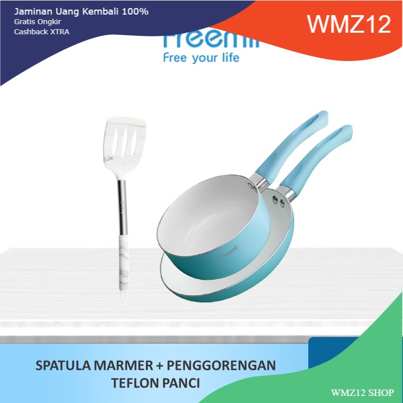 wmz Bundle Special - Freemir Spatula Silicon Premium Corak Marmer + Wajan Penggorengan Teflon Set 2