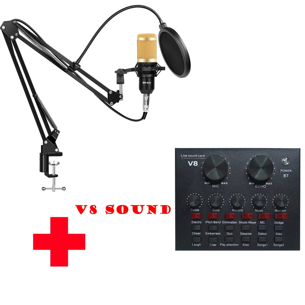 Paket Microphone BM 800 Condenser + Stand Fullset Paket Soundcard V8 Free Audio Splitter