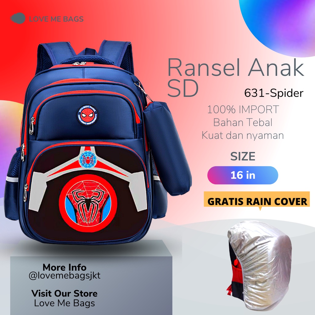 Tas Anak Laki Laki LMB Tas Sekolah Import Kualitas Premium Bahan Kuat dan Nyaman di pakai Gratis Kotak Pensil Timbul 6D Karakter Superhero