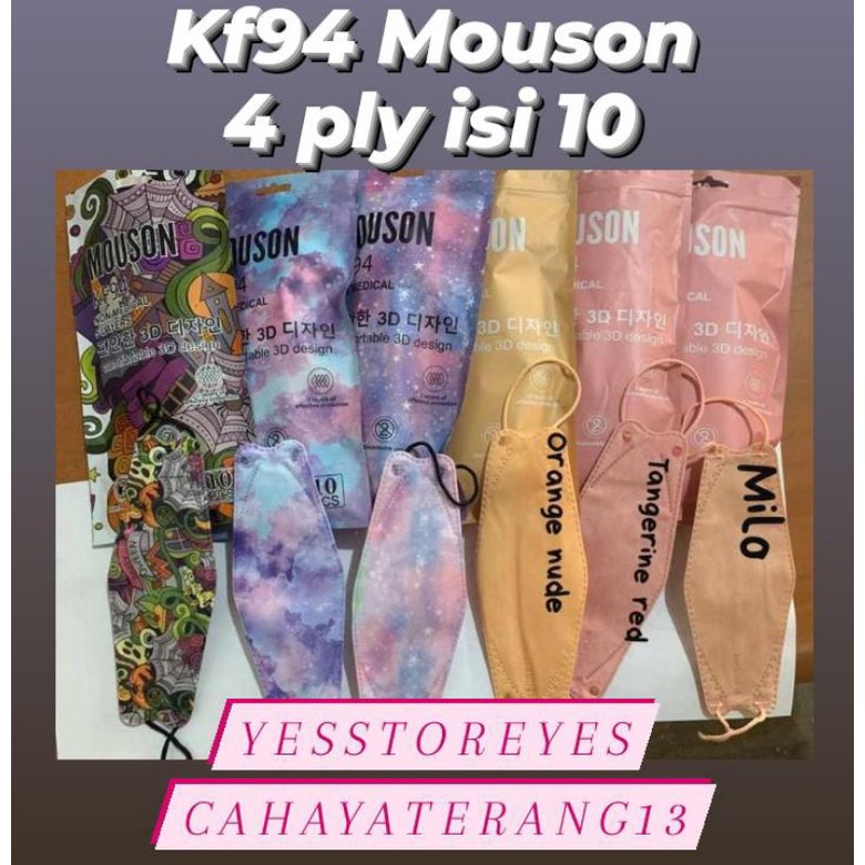 READY MASKER KF MOUSON KF94 4 PLY ISI 10 STAR GALAXY UNGU PINK, CORAK INDONESIA, TANGERIN RED, MILO