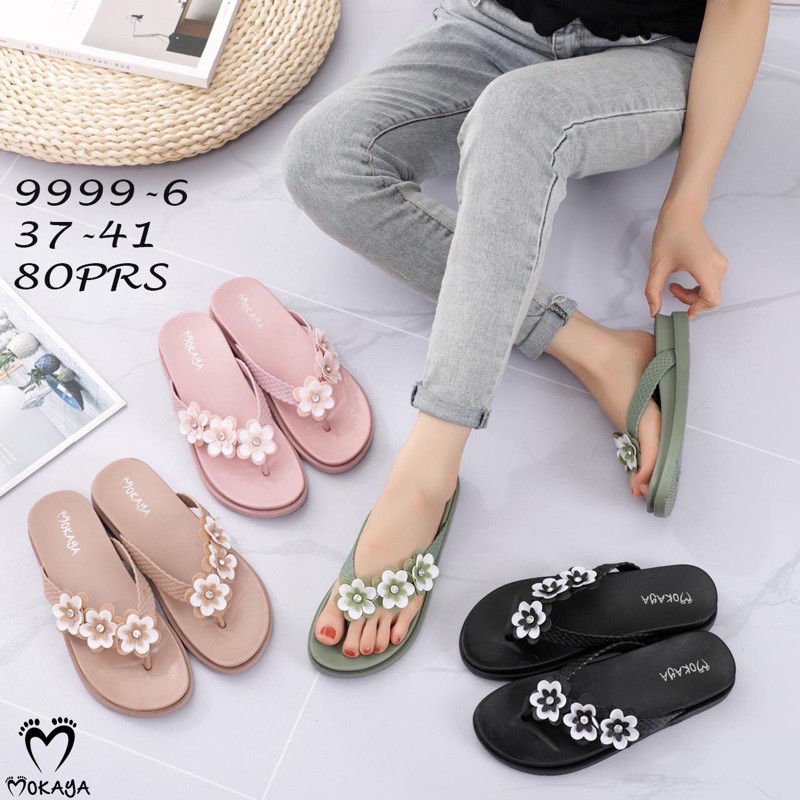 Sandal Jepit Jelly Wanita 3 Bunga Mawar Sol Anyam Sembur Cantik Elegant Keren Import Mokaya / Size 37-41 (1985-842)