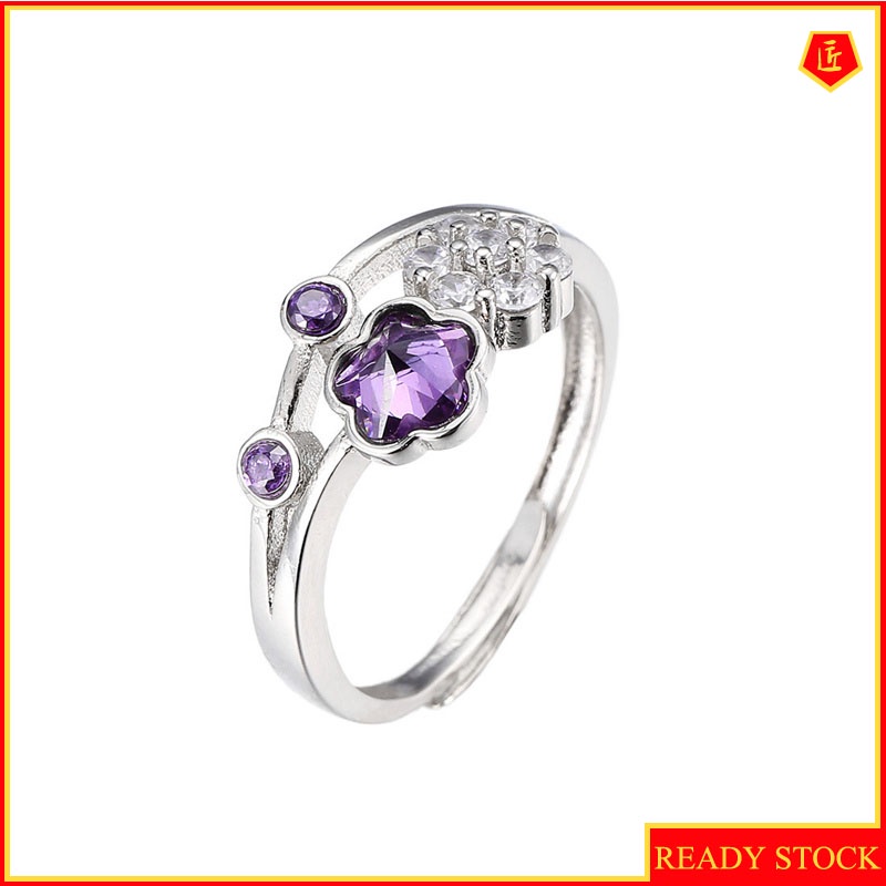 [Ready Stock]Women's Platinum Flower Amethyst Ring