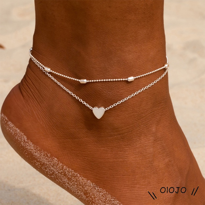 【COD】Fashion Gaya Liburan Pantai Eropa Dan Amerika Double-Layer Love Anklet Ladies Jewelry