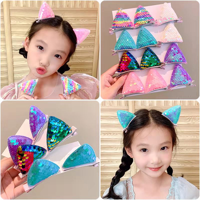 (Hello Girl)F111 2pcs/Set Jepit Rambut Anak Motif Telinga Kucing Blink Gaya Korea Import