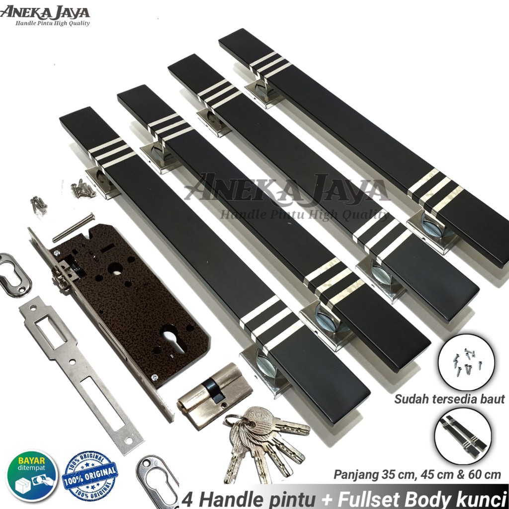 Handle set kunci panjang 35 cm 45 cm 60 cm daun pintu 2 pintu depan warna hitam Gagang Tarikan pintu