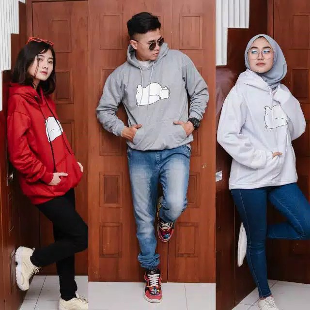 SLEEP BEAR CUTE Sweater Hoodie Wanita Bahan Fleece-Maroon