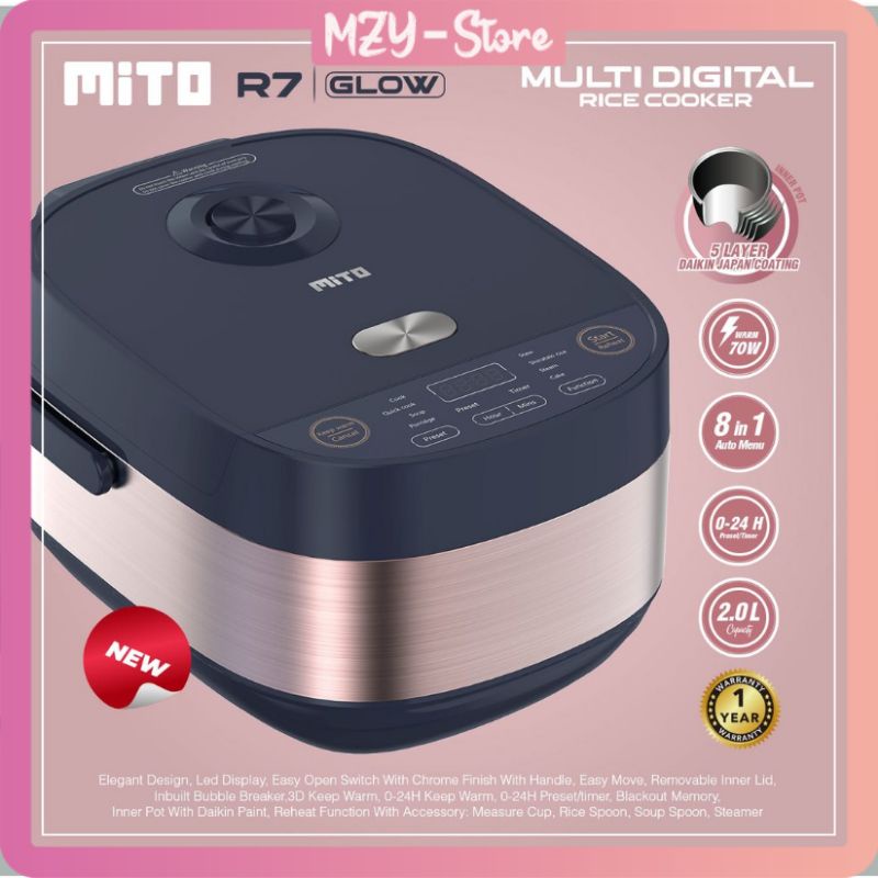 Mito R7 Less Sugar 8 in 1 Glow Multi Digital Rice Cooker 2 Liter 8 in 1 Menu Japan Quality - Original