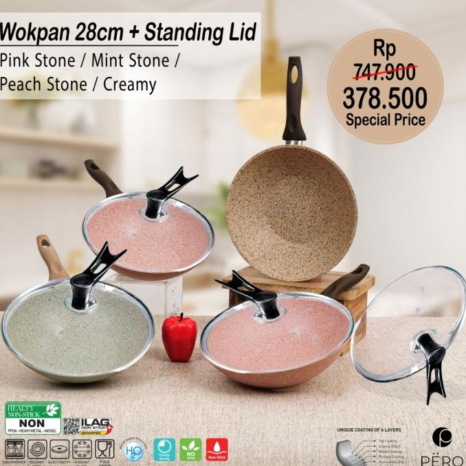 PERO WOK PAN 28CM BROWN HANDLE + LID Lc