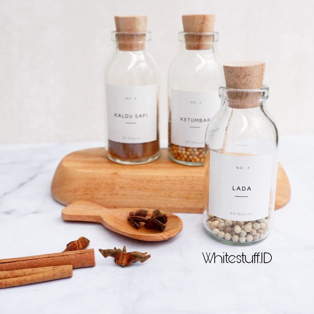 WHT - 131 Botol Bumbu Kaca Estetik Free Label Tutup Kayu Wadah Bumbu Dapur 100ml