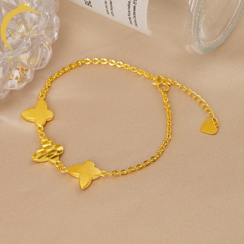 Gelang Desain Tiga Kupu-Kupu Lapis Emas Asli Kadar 375 Untuk Wanita