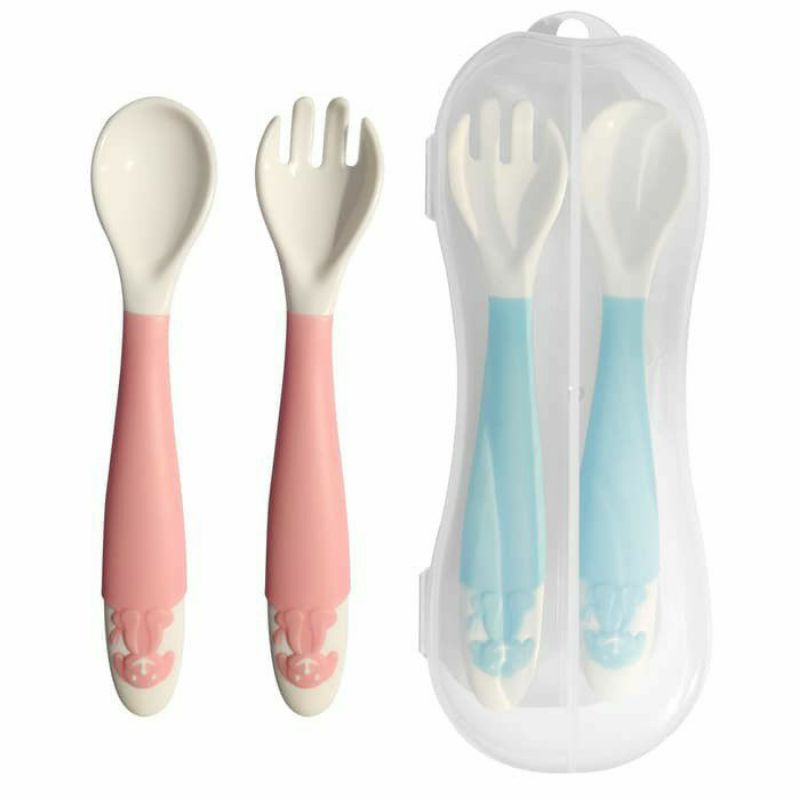 Sendok Garpu Babysafe Bendable Spoon &amp; Fork with Case B348 Sendok Makan Bayi Sendok Bayi