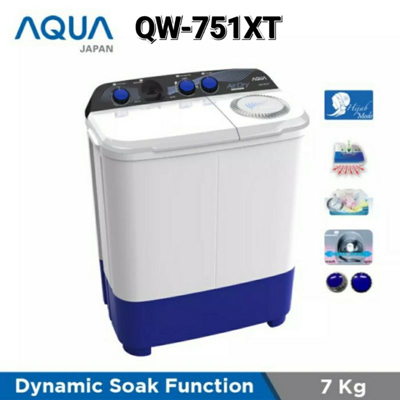 mesin cuci aqua QW-751XT 7kg mesin cuci 2 tabung 751XT mesin cuci sanyo 7kg