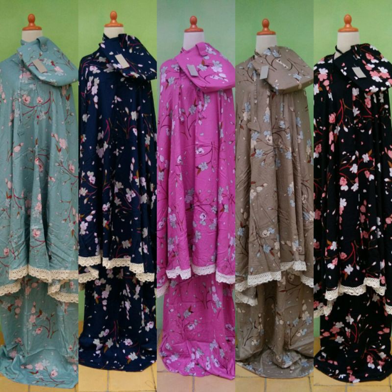 M L XL Mukena Dewasa Standar Rayon Renda motif Bunga / Mukena Rayon Viscose