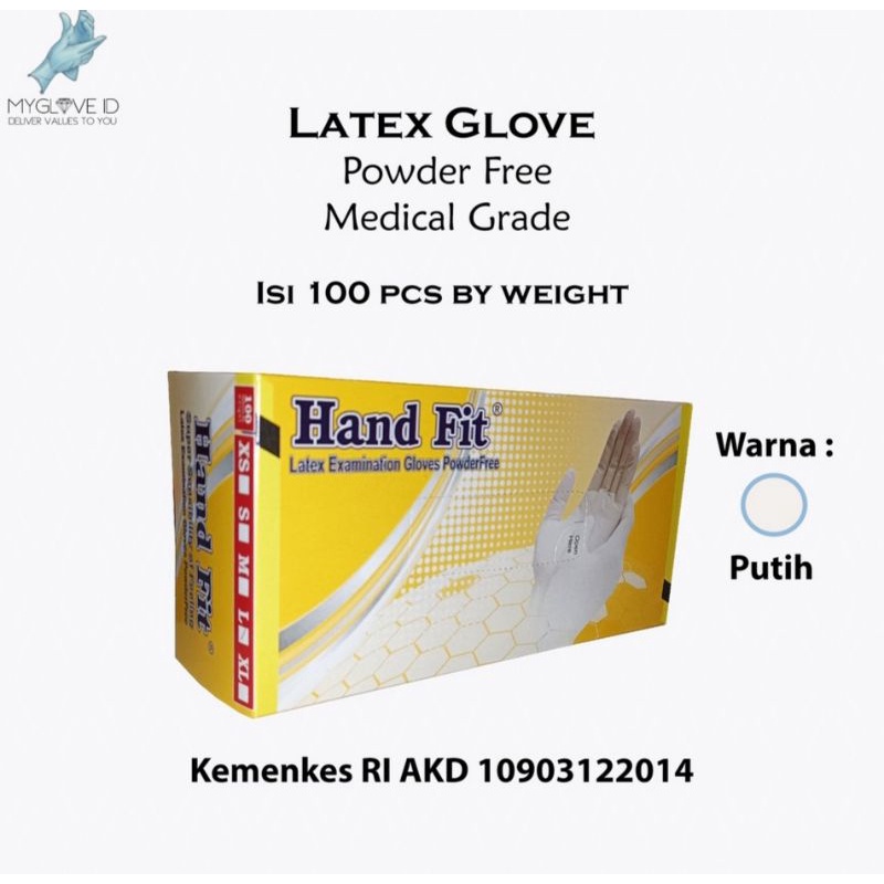 Medan Termurah Sarung Tangan Karet Latex Medis Non Tepung / Handscoon Powder Free HANDFIT