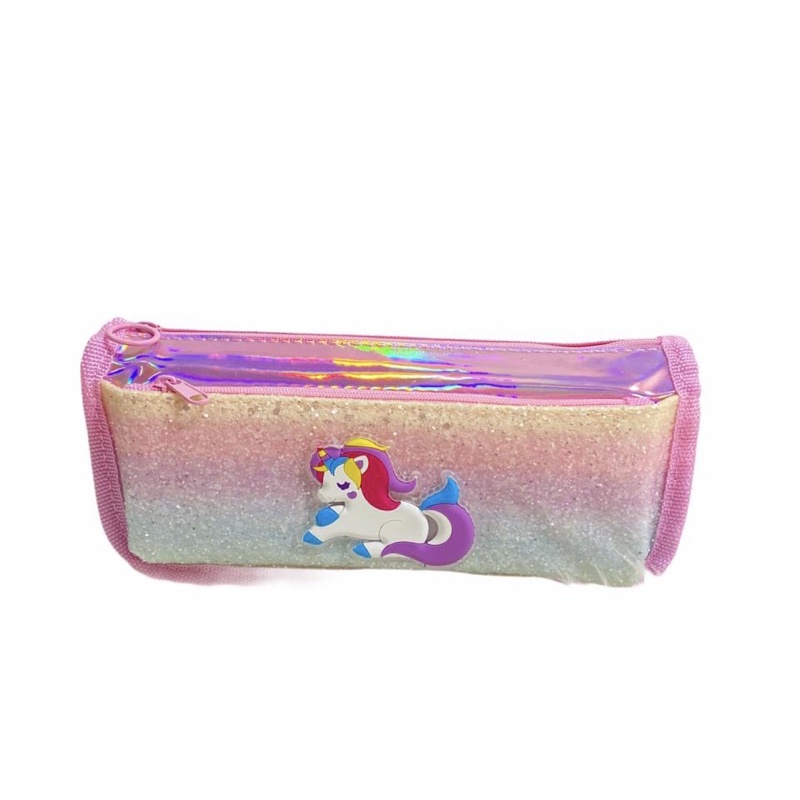 TEMPAT PENSIL DOMPET PENSIL GLITER UNICORN FANCY PENCIL CASE TEMPAT PENSIL GLITER GRADASI PINK UNGU BIRU BLUE PURPLE RAINBOW GLITER