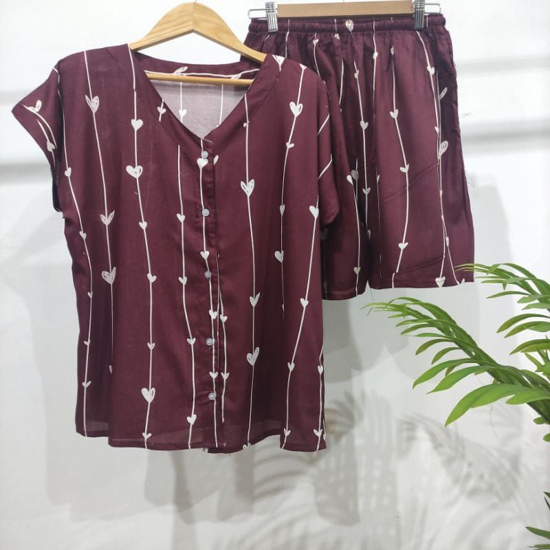 PIYAMA KANCING PENDEK HITS PIYAMA KANCING BUSUI | PIYAMA RAYON | HOMEWEAR-PD NK33