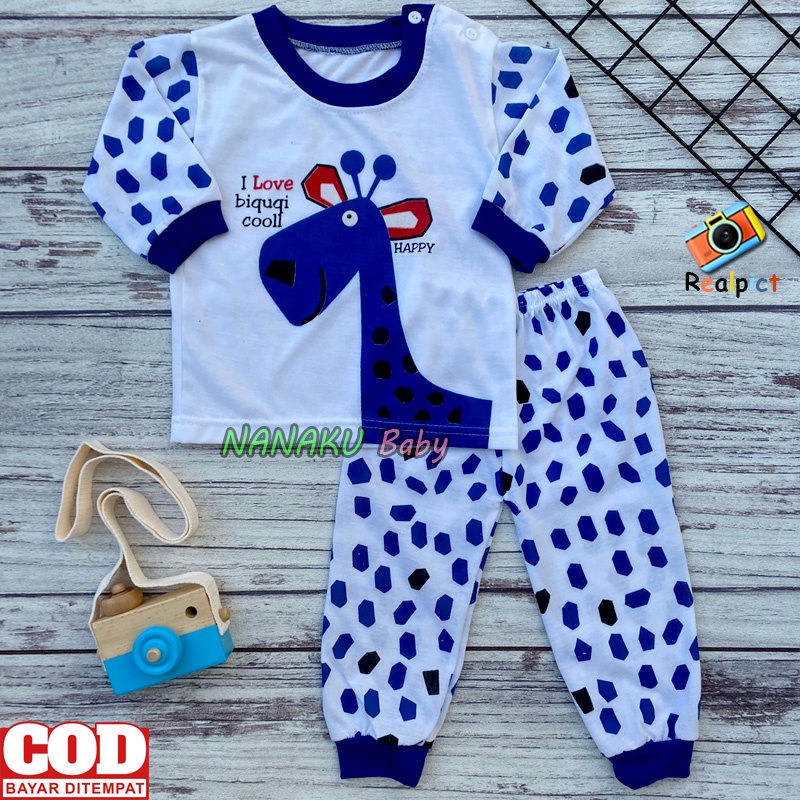 Setelan Baju Bayi Setelan Piyama Bayi Lengan Panjang Kancing Bahu Usia 3-12 Bulan Anababy