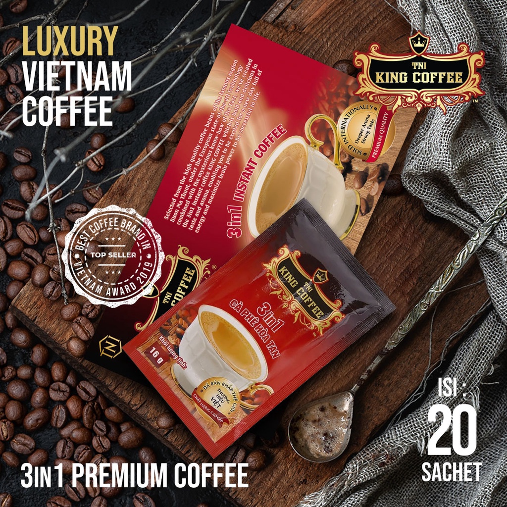 

Kopi Instant 3in1 20 sachet King Coffee Premium Coffee Vietnam Trung Nguyen