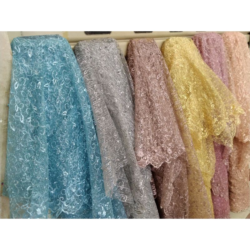 Termurah....! COD KainTile Akar Mutiara Gliter/Tulle Mutiara/Tile Akar Mutiara/Bahan Kebaya