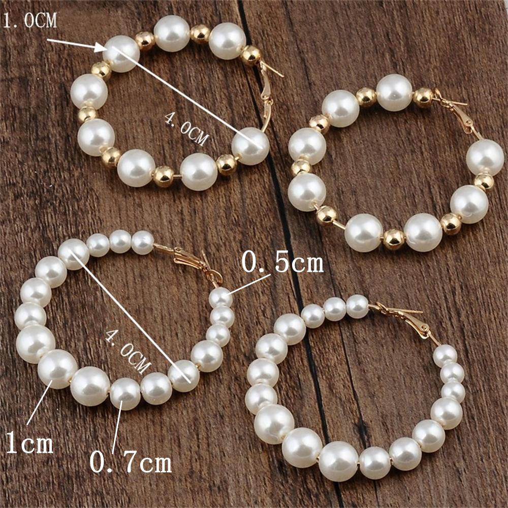 Preva Pearl Hoop Earrings Pesta Lingkaran Besar Fashion Bentuk Bulat