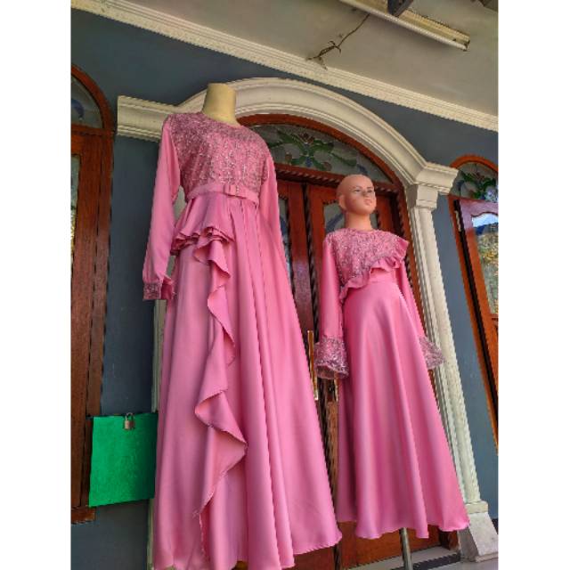 Gamis brokat couple ibu dan anak