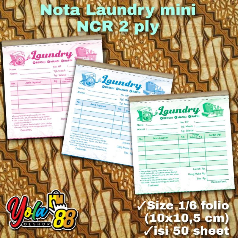 

NOTA LAUNDRY MINI NCR 2 PLY MURAH/NOTA 1/6 FOLIO