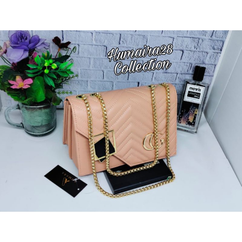 Tas Selempang Wanita//Tas Selempang Wanita Tali Rantai//Bordir GC Miring Terbaru//Tas Fashion Wanita//Tas Batam Wanita