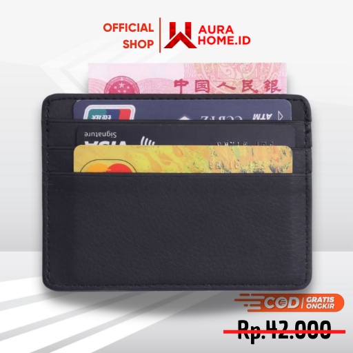 Dompet Kartu Bahan Kulit ID Card Holder Slim Design / Dompet Kartu Uang Atm Nama Ktp Emas Antam Id C
