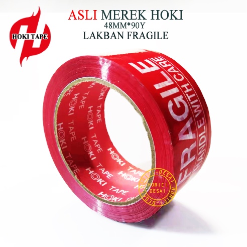 ASLI FULL MEREK HOKI LAKBAN FRAGILE 48MM*90Y JANGAN DI BANTING ISOLASI