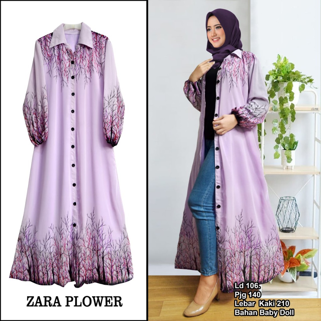 Arnis Zara Flower 5 Outer Luaran Panjang Cardigan Bahan Ceruty Busui Motif Bunga Gamis / COD