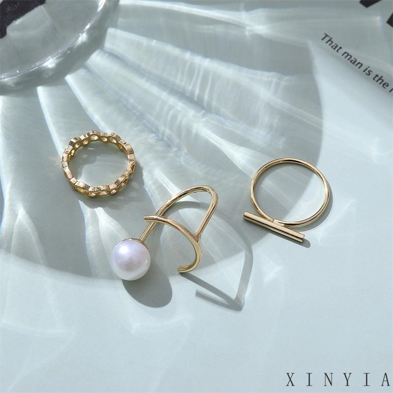 3pcs Cincin Jari Telunjuk Hias Mutiara Untuk Wanita