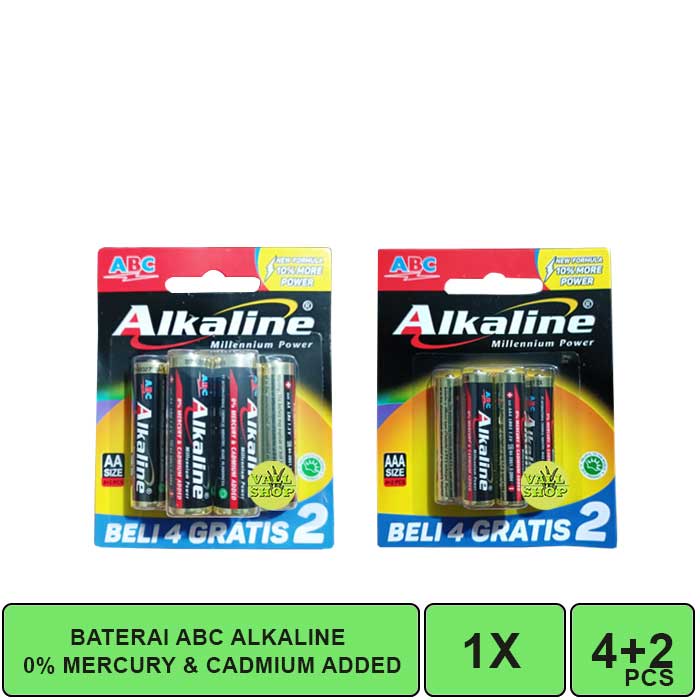 VSHOP. BATERAI ABC ALKALINE AA / ABC ALKALINE AAA ISI 4+2 PCS