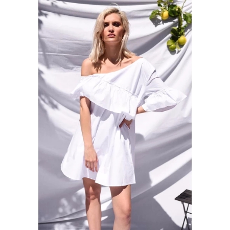 HELLO PARRY SHARON ONE SHOULDER RUFFLE DRESS