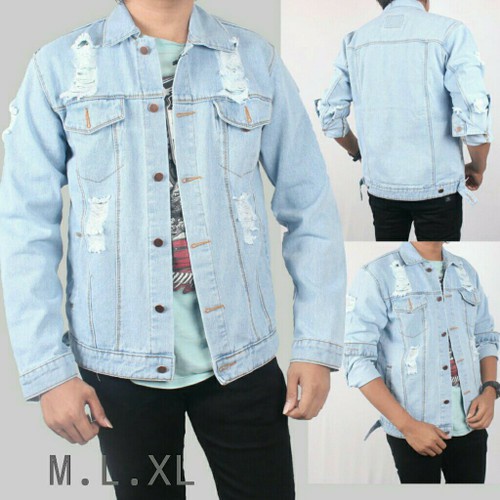 JAKET JEANS PRIA RIPPED JAKET DENIM SOBEK || UNISEX || OVERSIZE