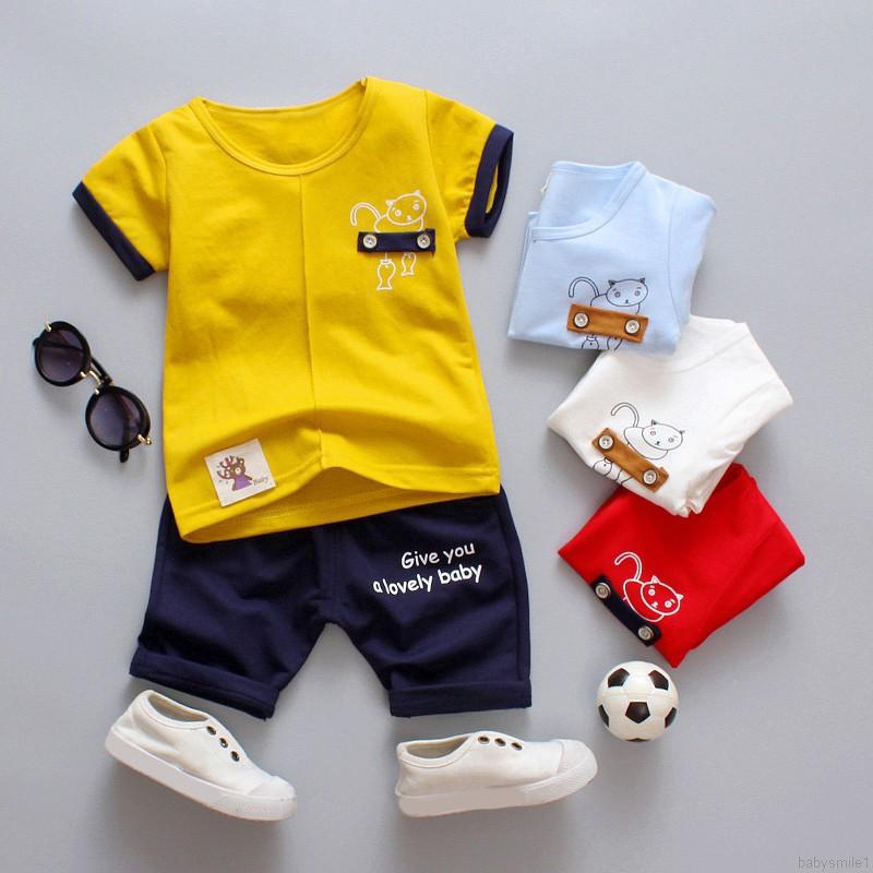 BABYSMILE Set Baju Anak Laki Laki Lengan Pendek Gambar  