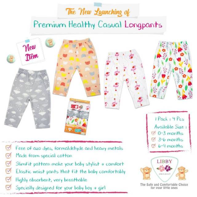 PROMO MURAH RANDOM Libby Longpants Pack isi 4 Motif Set