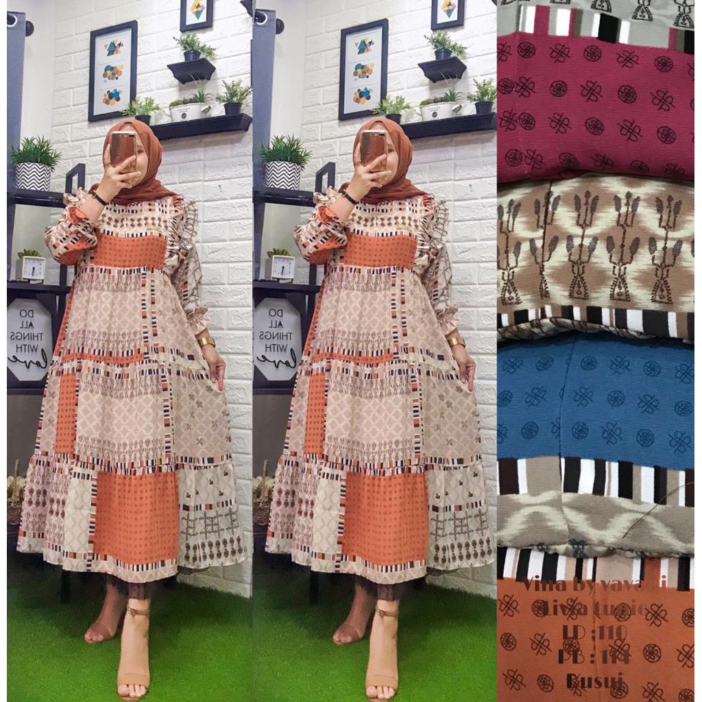 Ori vina by vavani Long Tunik Livia Busui friendly / baju /pakaian / dress/gamis wanita muslimah