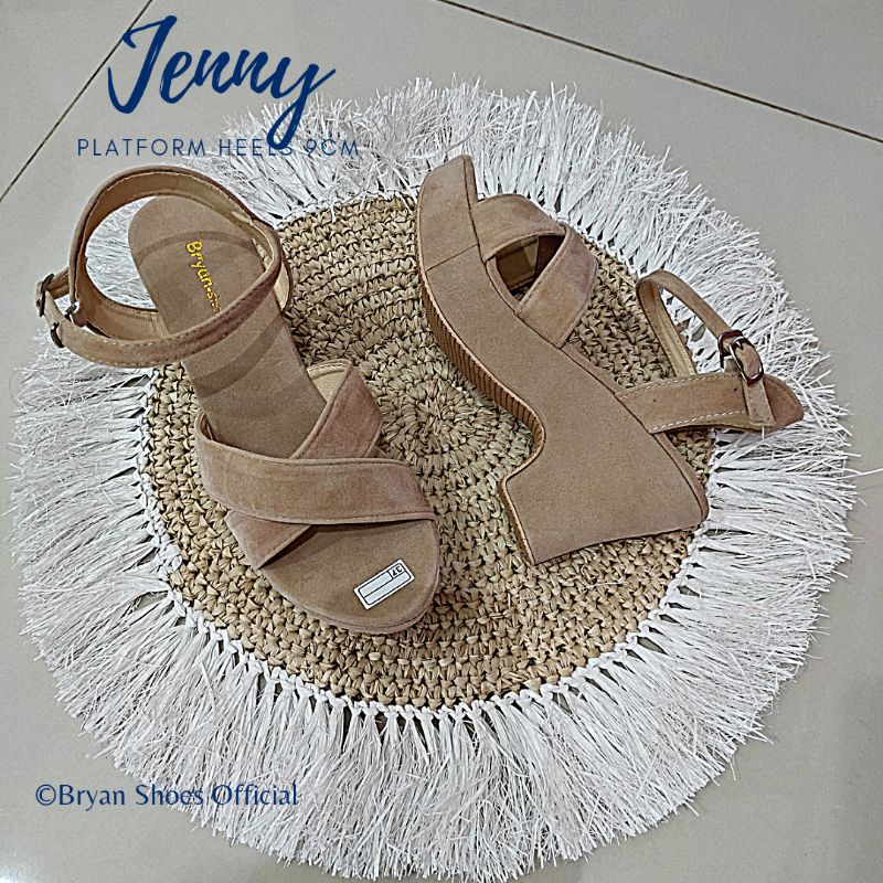 Bryan Jenny Platform Heels Silang 9cm Hak Tahu Kelom Berkualitas Sol Tebal