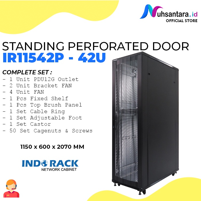 INDORACK Rack Server 42U IR11542P Depth 1150mm Perforated Door Rak Peladen 42U Indorack
