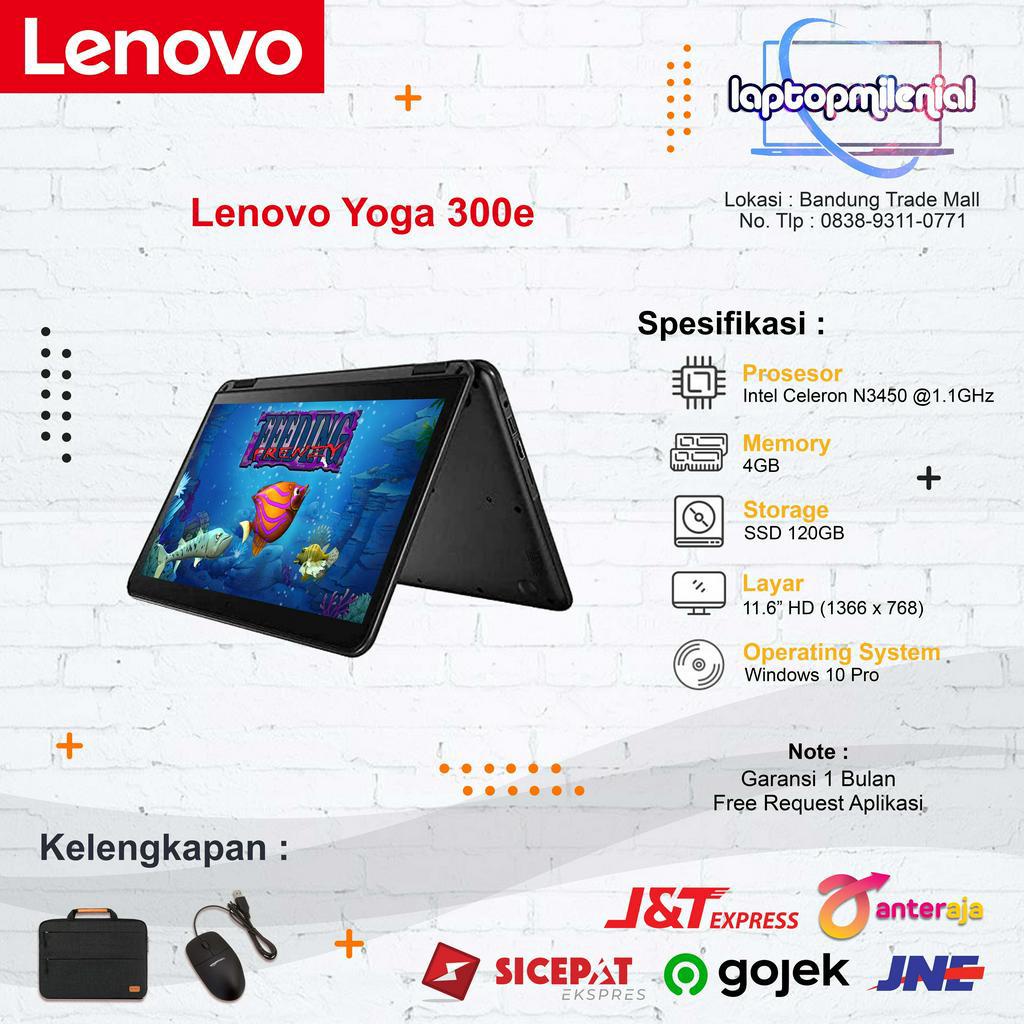 Laptop 2 in 1 Lenovo Yoga 300e Intel Celeron N3450 4GB 128GB 11&quot; Touchscreen Win 10 Siap Pakai