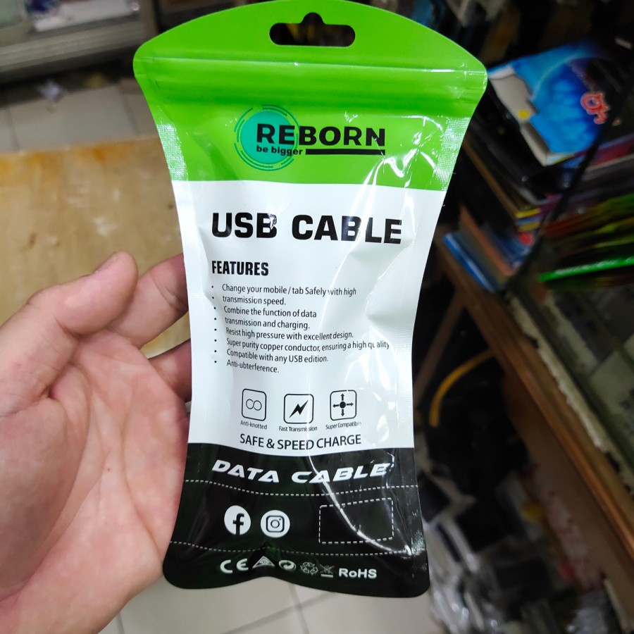 KABEL CHARGER MICRO V8 ANDROID REBORN 3A RBS100 , TIPE C / LEBAR REBORN 3A RBC100 MANTUL MURAH MERIAH