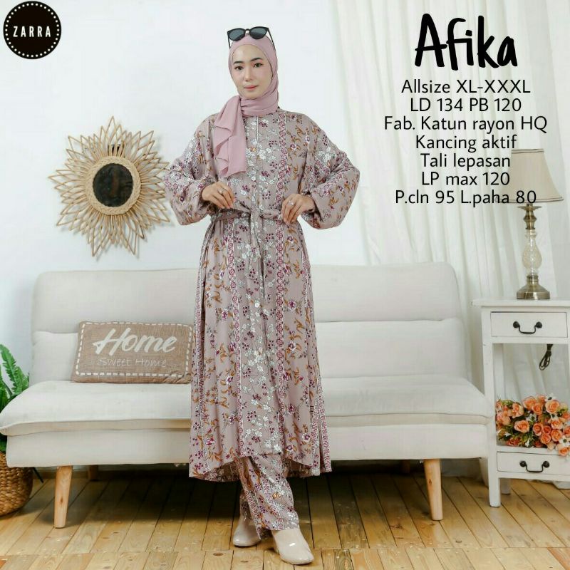 [size jumbo] afika long tunik set LD 134cm - setelan long tunik dan celana rayon viscose