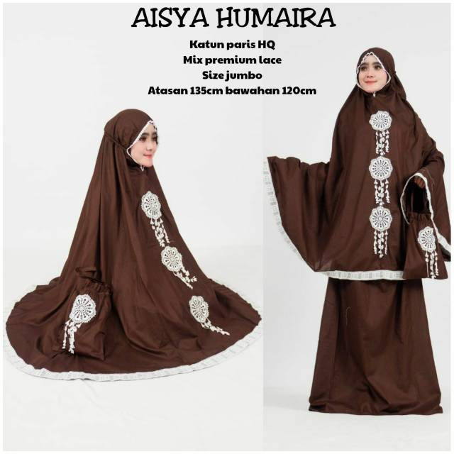 Mukena bordir Aisyah Humaira coklat tua