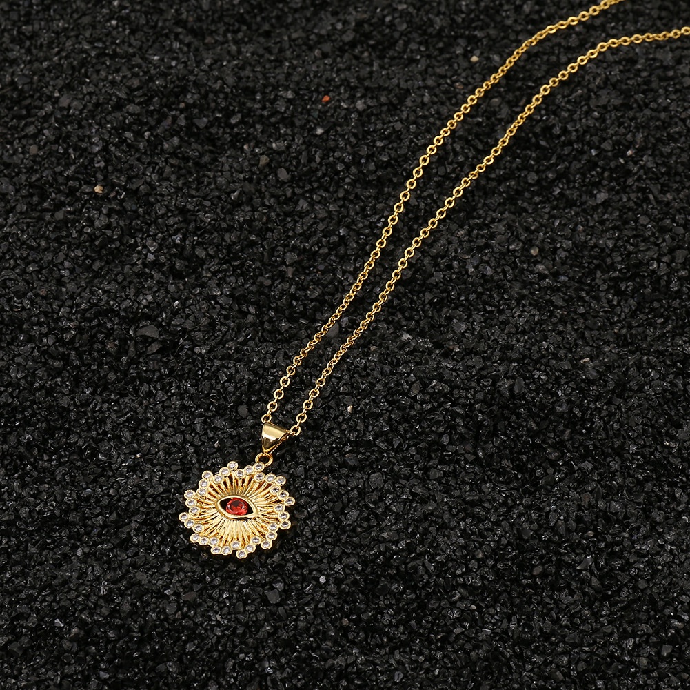 In color zircon merah mata liontin bulat kincir angin kalung berbentuk O rantai wanita