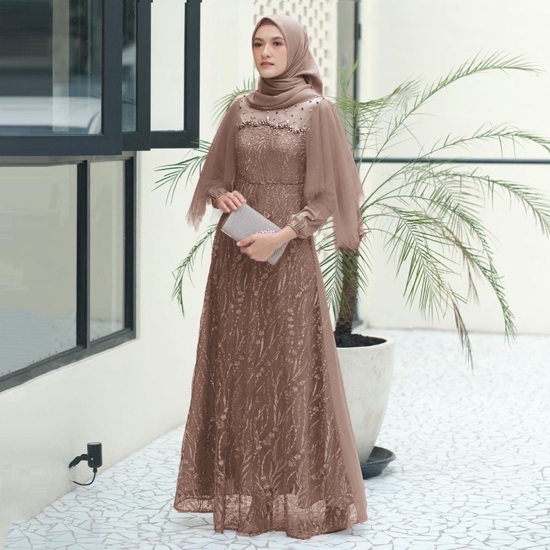 [READY 11 WARNA READY JUMBO] MAXI DRESS RADIKA ORI - DRESS BRUKAT TULLE KEKINIAN - OUTFIT KONDANGAN - SERAGAM