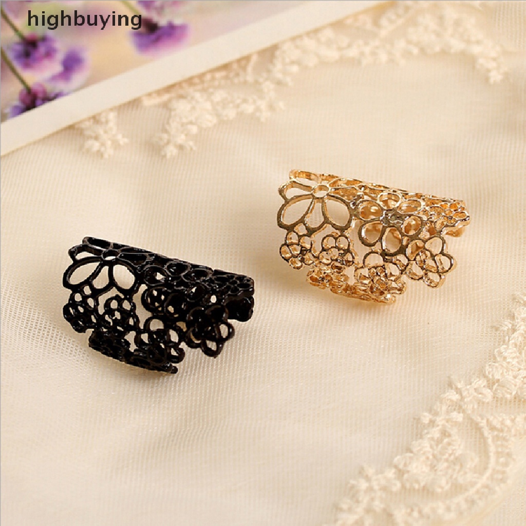 Hbid Perhiasan Cincin Jari Wanita Model Bunga Hollow Chic Bahan Lace